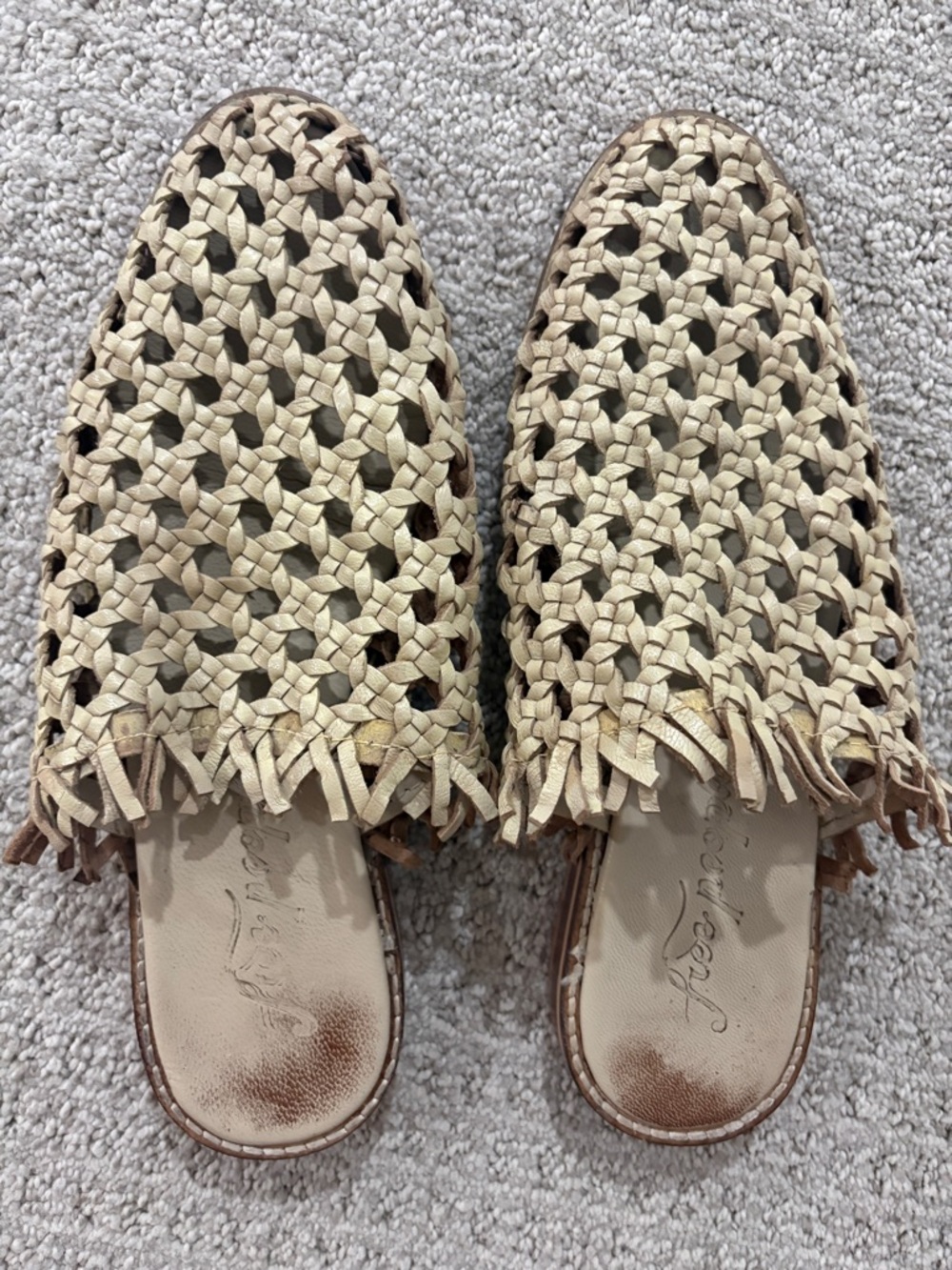 Free People Beige Woven Fringe Slip-On Loafers